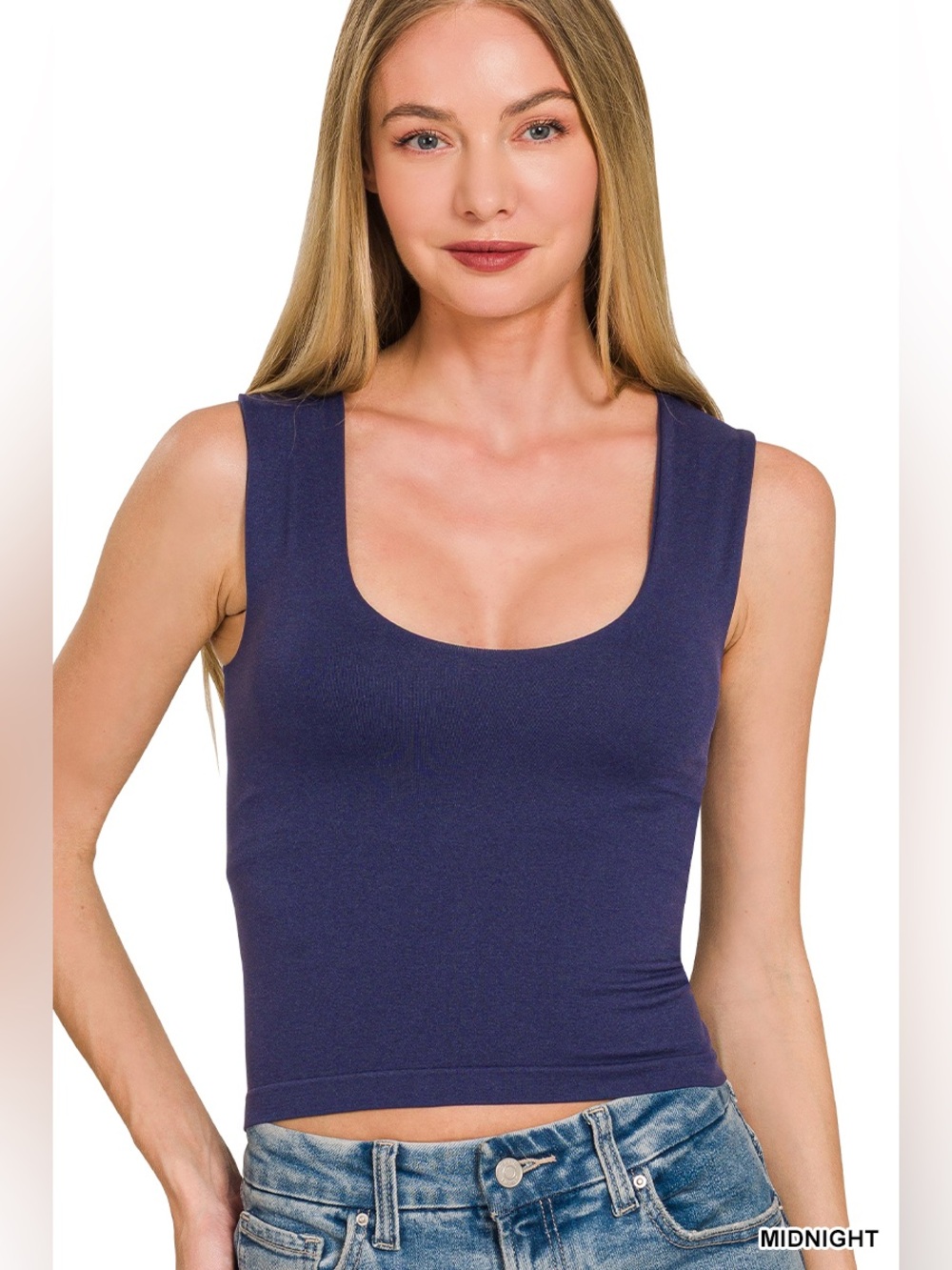 Zenana U-NECK SEAMLESS CROPPED TANK TOP WITH BUILT IN BRA